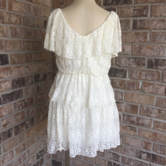 Forever Ruffle Layer Mini Lace Dress Ivory Size S - Picture 5 of 7